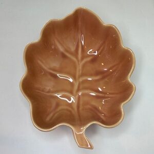 Vintage MCM Pink Salmon Celebrate USA Leaf Pottery Bowl Decor